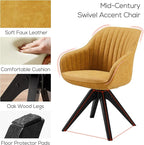 Art Leon Office Chair No Wheels, Mid Century Modern Desk Chair, Swivel Accent Chair with Oak Wood Legs, Faux Leather Upholstered Armchair for Desk, Yellow Brown