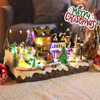 taman Christmas Village Houses - Musical Skiing Collectible Buildings with Rotating Xmas Tree Ornaments for Holiday Decorations