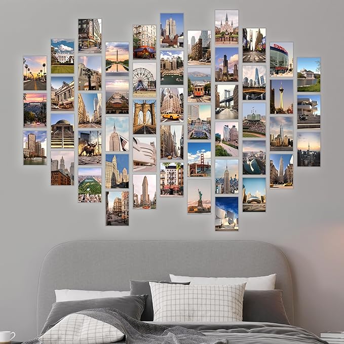 Y2K BOO Urban Wall Collage Kit - 50 Aesthetic Posters Featuring Famous American Cities & Landmarks, Trendy 4"x6" Prints for Teen Bedroom, Dorm Room & Apartment Wall Decor