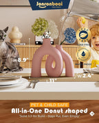 Hug Donut Decorative Vase Set - Light Pink Modern Glam Eclectic Style Vases Home Decor, Matte Ceramic Decorations for Living Room Shelf, Bookshelf Mantle Entryway Table or Console Décor(Pink)