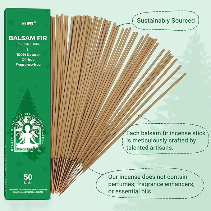Balsam fir Incense Sticks (50 Sticks), 100% Natural sustainably harvested Balsam fir, Suitable for Yoga, Meditation, Relaxation, and Spiritual Purification