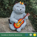 Cat Garden Statue Outdoor Decor, Cat Sculpture with Guitar and Butterfly for Yard Lawn Patio Balcony, Birthday Housewarming Gifts for Mom, Grandma, Women, 8.8 inch, Resin