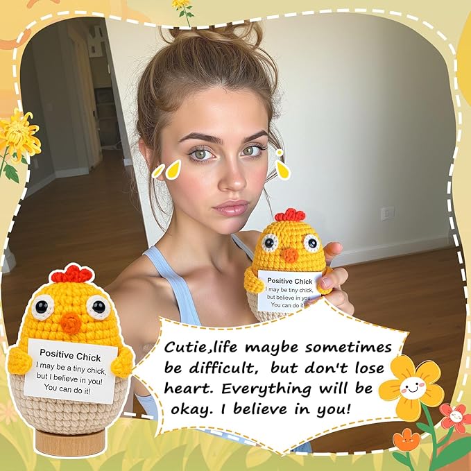 5 PCS Emotional Support Positive Chick, Deer, Otter, Pig, Bear, Stress Relieving Handmade Crochet Animals, Collectible Dolls Decorative Gifts for Friends and Family