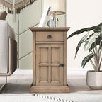 Traditional Wooden Narrow End Table with Charging Station, Modern Vintage Sofa Side Table Storage and Multifunctional Drawer, Antique Brown for Living Room, Bedroom, Office, No Assembly