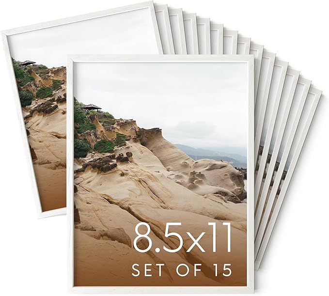 Haus and Hues 8.5x11 White Oak Wood Picture Frames Set of 15 - Premium Bulk Picture Frames 8.5x11 Bundle - Elegant Gallery Wall Frame Set for Posters, Art Display - Ideal for Wall Decor in Home &