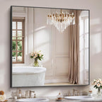 YIROMAN Bathroom Mirror for Wall 48"x48", Large Matte Black Bathroom Mirror with Metal Frame, Square Vanity Mirror with Right Angles, Wall Mirror Hangs Horizontal or Vertical, Shatterproof