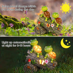 Garden Turtle Figurines Outdoor Decorations, Solar Powered Sweet Frog Face Turtles Resin Statue with 4 LED Lights, Garden Art Spring Fall Winter Christmas Decor for Patio Lawn Yard