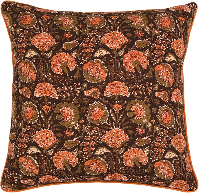 Ridhi Burgundy Grandmillennial Decorative Throw Pillow Cover 20×20 – Cotton Cushion Cover for Couch, Living Room – Zippered, Floral Preppy Design