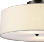 Globe Electric 60315 2-Light Flush Mount Ceiling Light, Dark Bronze, White Linen Shade, Kitchen, Lights, Bathroom, Home Essentials, Bedroom, Closet Light, Lighting Fixtures
