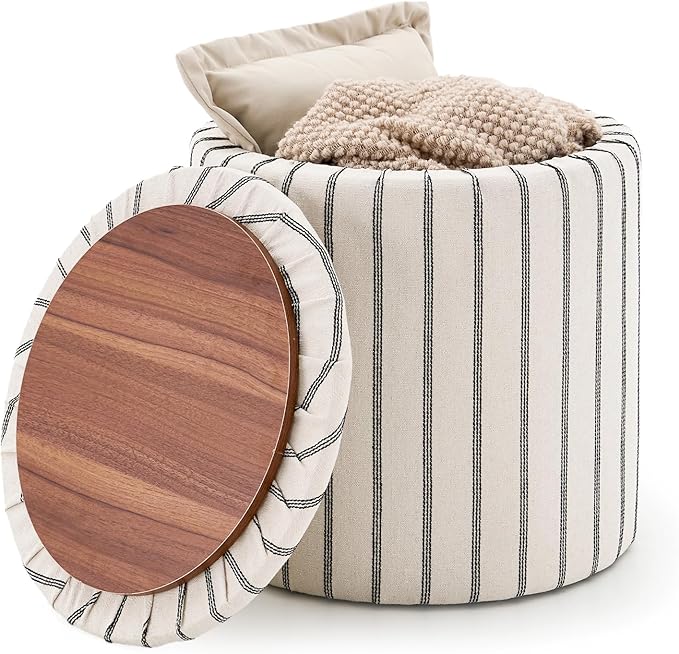 Wimarsbon 18inch Storage Ottoman with Detachable Tray, Mid Century Large Capacity Oversized Ottomans, Multifunctional Small Center End Tables, Suitable for Modern Home Styles (Round)