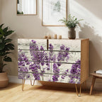 SIGNWIN Sideboard Buffet Cabinet, Kitchen Storage Cabinet with 2 Doors, Wood Panel Lavender Flowers, Cupboard Console Table for Dining Room - 35" L x 18" W x 29" H