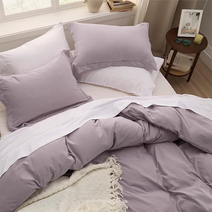 Bedsure Dusty Purple Duvet Cover Full Size - 3 Pieces Prewashed Extra Soft Cotton-Like Bedding Set, Includes 1 Duvet Cover 80x90 Inches with Zipper Closure & 2 Pillow Shams, Comforter Not Included