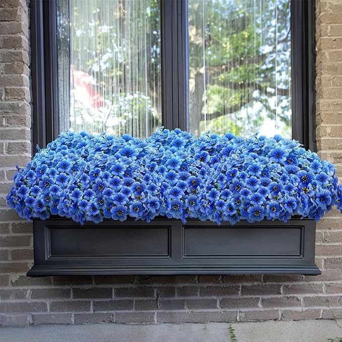 20 Bundles Artificial Flowers for Outdoors,UV Resistant Fake Flowers with Plastic Plants,Silk Faux Fowers for Outdoor Planters,Fake Realistic Flowers Window Box Front Porch Hanging Basket Decor-Blue