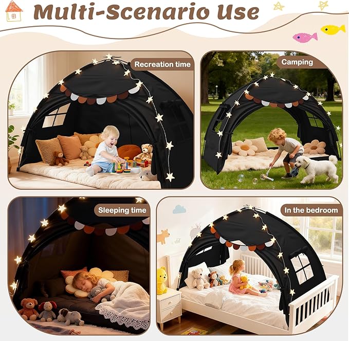Bed Tent Twin Full Size Bed Tent for Kids Foldable Bunk Canopy Tents Privacy Space Blackout Toddler Sleeping Tents Breathable Portable Cottage Drafty Room for Indoor Bedroom