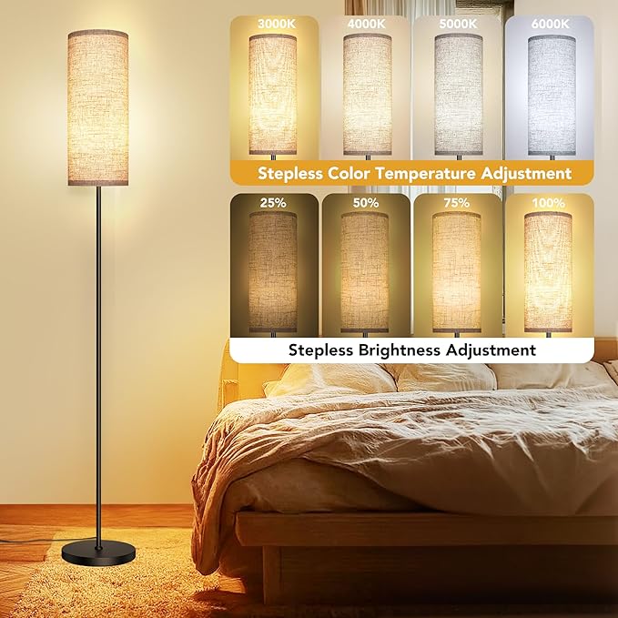 PARTPHONER Modern Floor Lamp with Remote Control - Stepless Dimmable LED Bulb, Adjustable Color Temperature & Brightness, Minimalist Tall Lamp for Living Room, Bedroom, Office, Beige