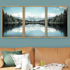 SIGNWIN Framed Canvas Print Wall Art Set Blue Pine Tree Forest Lake Reflection Nature Wilderness Photography Realism Decorative Scenic Rustic Chic for Living Room, Bedroom, Office - 16"x24"x3 Natural