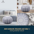 Marrakesh Gallery Genuine Leather Round Pouf Unstuffed - Moroccan Ottoman Footstool, Footrest Cover - Boho Decor - Bohemian Living Room, Bedroom, Kids Room, Gift & Wedding