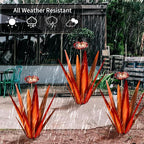 Large Tequila Rustic Sculpture, Rustic Metal Agave Plants for Outdoor Patio Yard, Home Decor Hand Painted Metal Agave Garden Yard Statue, Outdoor Lawn Ornaments (Red - L (W/Bird Feeder))