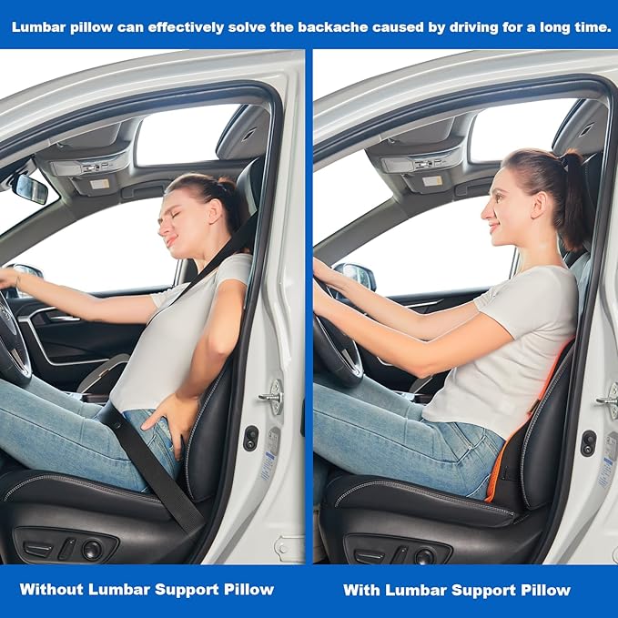 Soft Lumbar Support Pillow for Office Chair and Car Seat,Back Support Pillow for Truck Driver's Seat, Back Cushion for Pain Relief Improve Posture (Leather-Black)