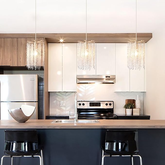 Plug in Crystal Chandelier with 15Ft Cord Modern Pendant Light for Bedroom Mini Antler Hanging Lamp for Kitchen Island Dinning Bedrooms and Hallway(1 Light)