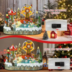 Bdor Christmas Village Lighted Decoration with Carousel, Ferris Wheel, Skaters | 11.4 x 10.4 x 7.7 Inches Animated Holiday Scene with Music & LED Lights for Indoor Home Décor
