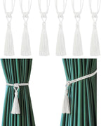 Fenghuangwu Curtain Tiebacks Tassel Tie-Backs, Rope Curtain tie Backs Handmade Curtain Holdbacks Made from Polyester (White, 6p)