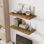 30" Floating Shelves for Wall, 12" Deep Slim Rustic Brown Floating Shelves, Wall-Mounted Shelves for Bedroom, Living Room, Kitchen, Bathroom - Set of 2