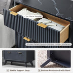 T4TREAM Fluted 3 Drawer Dresser, 32" Tall Modern Chest of Drawers with Faux Marble Top, Curved Profile Design, Wood Drawer Organizer for Bedroom, Living Room, Hallway, Entryway, Dark Grey