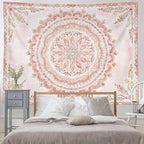 Fowocu Boho Floral Mandala Tapestry Wall Hanging Pink Bohemian Flower Medallion Tapestry Aesthetic Watercolor Hippie Indian Large Tapestries for Bedroom Living Room Dorm Decor 80 x 60 Inch
