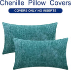 CaliTime Throw Pillow Covers Decorative 16 X 26 Inches Pack of 2 Cozy Chenille Cushion Cases for Couch Sofa Bed Living Room Home Teal