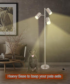 Tree Floor Lamp with 3 Light Bulbs,Nickel Standing Tall Pole Lamp with 3 Adjustable Rotating Lights,Farmhouse Floor Lamp for Living Room Bedroom Office,Vintage Standing Lamp 9W E26 LED Bulbs Included.