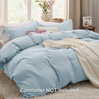 Bedsure Sky Blue Duvet Cover Full Size - 3 Pieces Prewashed Extra Soft Cotton-Like Bedding Set, Includes 1 Duvet Cover 80x90 Inches with Zipper Closure & 2 Pillow Shams, Comforter Not Included