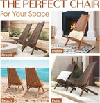 IDZO Elina FSC Eucalyptus Tamarack Chairs, 22.5x31.5x36 in, Weatherproof Wood, Lightweight 19 lb Design, Folding High-Backrest, Natural Finish – Ideal for Patio Furniture Set or Outdoor Furniture