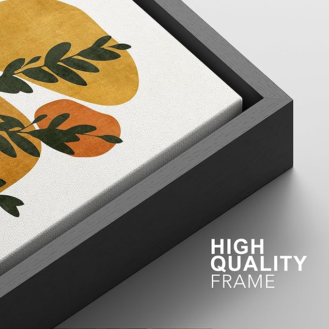 SIGNFORD Framed Canvas Print Wall Art Set Mid-Century Forest Fern Leaf Collage Abstract Shapes Illustration Modern Art Decorative Nordic Nature for Living Room, Bedroom, Office - 24"x36"x2 Black