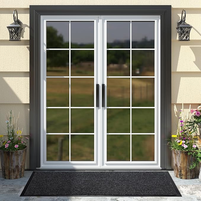 Yimobra Front Door Mat Outdoor Indoor Entrance, 100% Waterproof All-Season All Weather Doormat, Welcome Matt Outside Entry, Non Slip, Low Profile, Heavy Duty Patio Porch Floor Mats,47 x 24,Black Grey