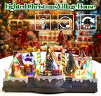 Vigdur Christmas Village Houses - Lighted Xmas Carousel & Rotating Train and 8 Xmas Songs, Christmas Animation Village Indoor Holiday Tabletop Decorations for Home Tabletop Gift