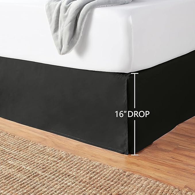 Amazon Basics Lightweight Pleated Bed Skirt, King, Black, Solid