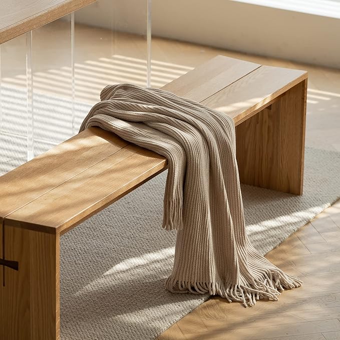 lifein Throw Blanket for Couch, Soft Boho Decor Bed Throw,Cozy Beige Knitted Chenille Small Farmhouse Lightweight Throw for Spring(Beige,50 * 60")