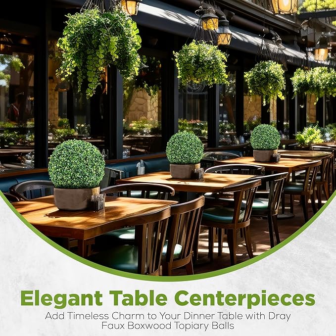 DRAY Premium 16.14" Faux Boxwood Balls – Set of 2 Artificial Topiary Spheres for Outdoor & Indoor Use – Realistic, UV-Resistant, Weatherproof Decorative Greenery – Check Measurements