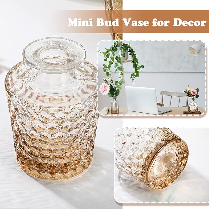 20 Pcs Glass Bud Vase Set Small Vintage Flower Vase in Bulk for Centerpieces Rustic Decorative Glass for Wedding Table Home Christmas Decoration (Amber)