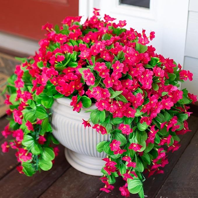 HyeFlora Artificial Fake Outdoor Outside Hanging Plants Flowers Vines for Fall Decoration, 2PCS Faux Silk Daisy Mums UV Resistant Look Real Hotpink Orchid Vine for Indoor Home Balcony Porch Planter