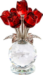 Crystal Red Rose Flower Collectible Figurine with Base Glass Rose Figurine Decor Paperweight Gift for Women Mom