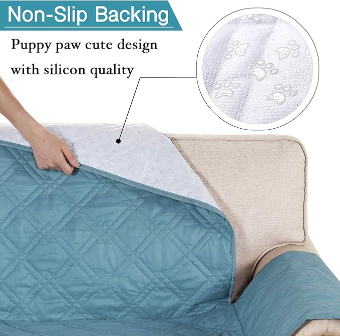 Flamingo P 100% Waterproof Sofa Covers for Pets Slip Resistant Furniture Protector Water Repellent Sofa Slipcovers for Dogs Prevent Stains Couch Cover (Seat Width Up to 54", Stone Blue)