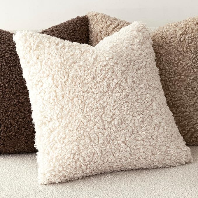 Foindtower 2 Pieces 26x26 Inch Cream Beige, Faux Fur Throw Pillow Cover Accent Sherpa Furry Pillow Covers Fuzzy Soft Pillowcases Cozy Sheepskin Decorative Fleece Cushion Case for Bed Couch Living Room