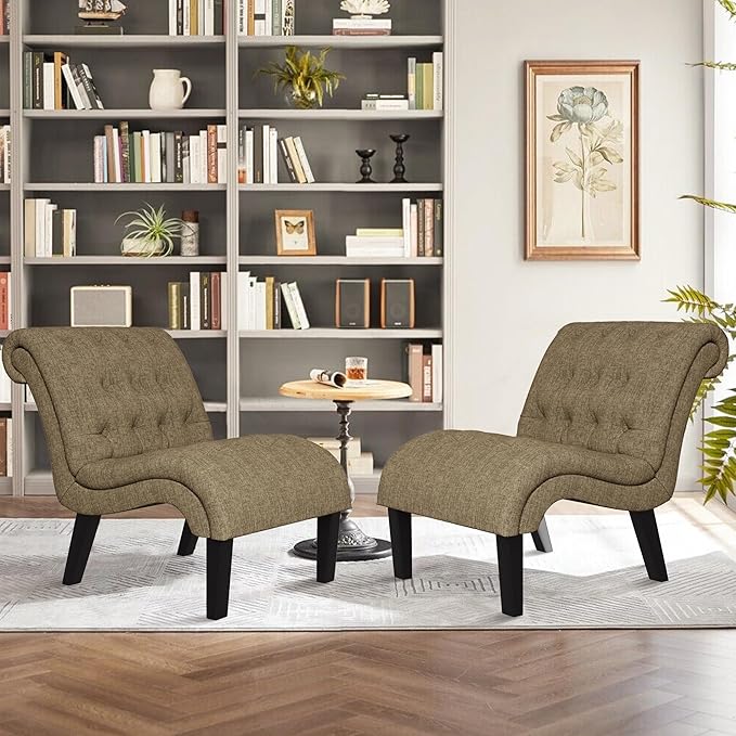 Yongqiang Accent Chair for Bedroom Living Room Modern Button Tufted Upholstered Armless Corner Chair with Wood Legs