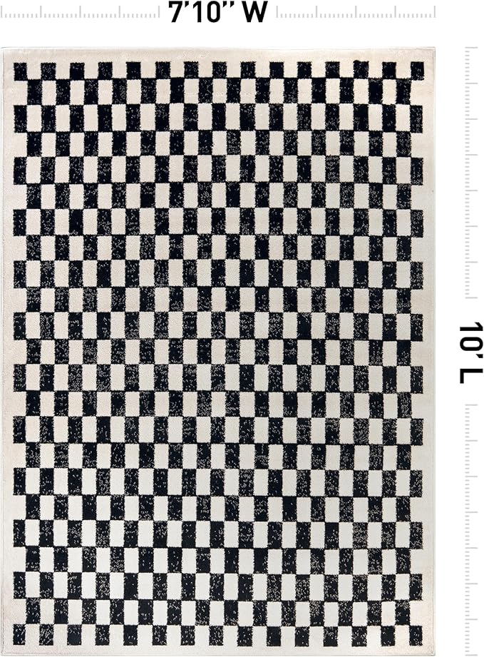 Rugshop Black and White Checkered Area Rug – High-Contrast Grid Pattern Carpet for Living Room, Bedroom, or Dorm – Trendy Contemporary Soft Floor Décor 7' 10" x 10' Black