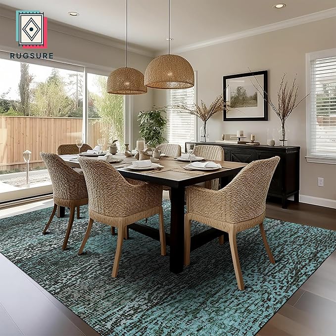 RUGSURE Washable Area Rug - 1/6 Thick - Stain & Water Resistant Non-Slip - Resistant Rug for Living Room, Bedroom, Nursery, Pet & Child Friendly, Vintage Charm Area Rugs (Green, 8' x 10')