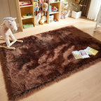 AMTOVO Faux Fur Sheepskin Rug for Living Room, 4 x 6 ft Coffee Fluffy Area Rug for Bedroom, Playroom, Luxury Room Decor, Rectangle