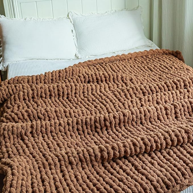 Chunky Knit Blanket - Luxury Soft Cozy 50 * 60 Throw Blanket,100% Woven Blanket Rope Knot Throw Blanket for Couch, Sofa, Home Decor, Gift - Machine Washable（Brown）