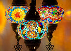 Mozaist Turkish Mosaic Lamp with Bulb – 3 Globe Tiffany-Style Table Light (Cappadocia Balloon)